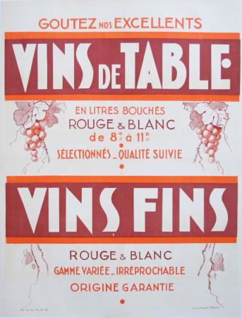  Affiche Ancienne Originale Vins de table, vins fins Par Anonyme - 11931547761076.jpg
