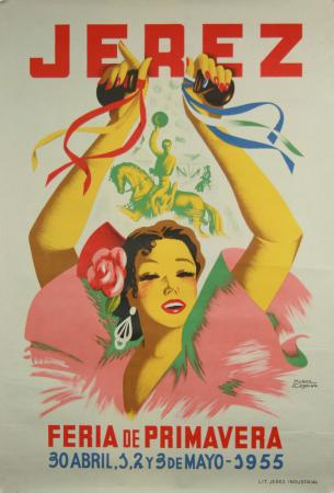  Affiche Ancienne Originale Jerez, Feria de Primavera 1955 Par Cebrian Miñoz - 1448554933656.jpg