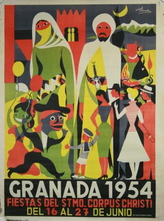  Affiche Ancienne Originale Granada 1954, fiestas del St Mo. Corpus Christi Par illisible - 14485567781134.jpg