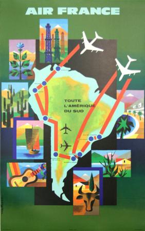  Affiche Ancienne Originale Air France, Toute l'Amérique du sud Par Nathan - 1434357633507.jpg
