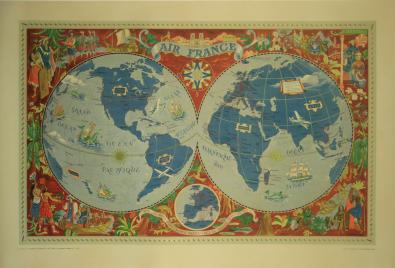 Affiche Ancienne Originale Air France réseau aérien mondial Par Lucien Boucher - 1434361344203.jpg
